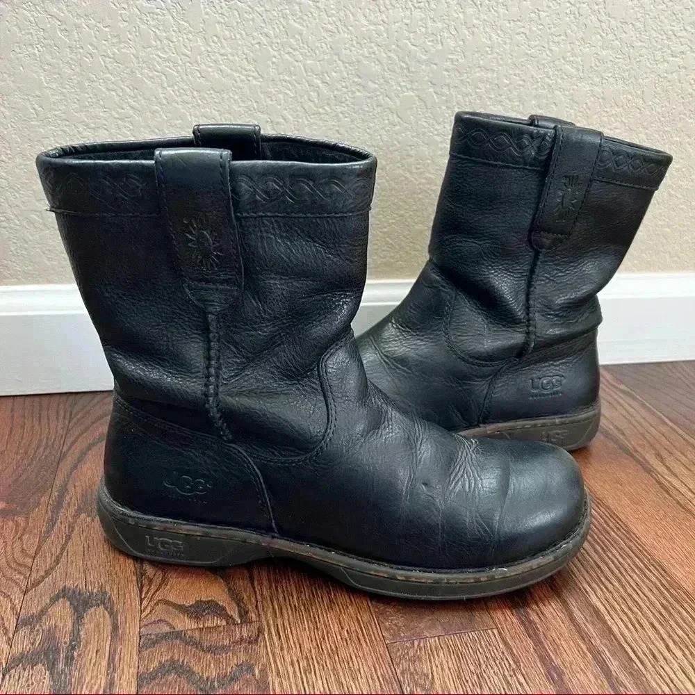 Ugg Men's Newbreak Black Leather Tall Biker Ridding Boots Model 3036 Size 7.5